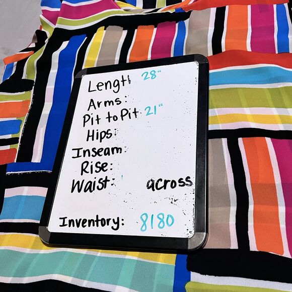 Spense Striped Patchwork Colorblock Lightweight Sheer Tunic Top Retro Funky Sz L - Picture 9 of 9